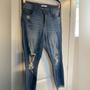 Medium Dark Wash Ripped Jeans - Size 14